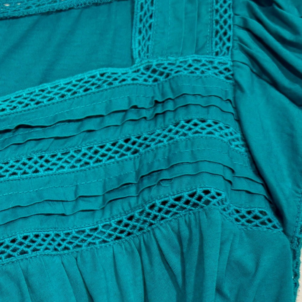 Ann Taylor LOFT Turquoise Blouse with Lace and Flutter Sleeves Women’s Size XL - Picture 8 of 14